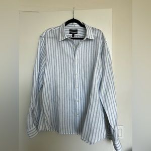 Men’s Castello Untucked Linen Shirt | L | Blue Stripe